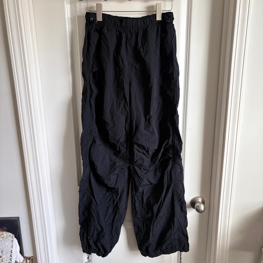 Love Tree Parachute Pants Black Nylon Baggy Techwear Cargo Trousers Medium EUC